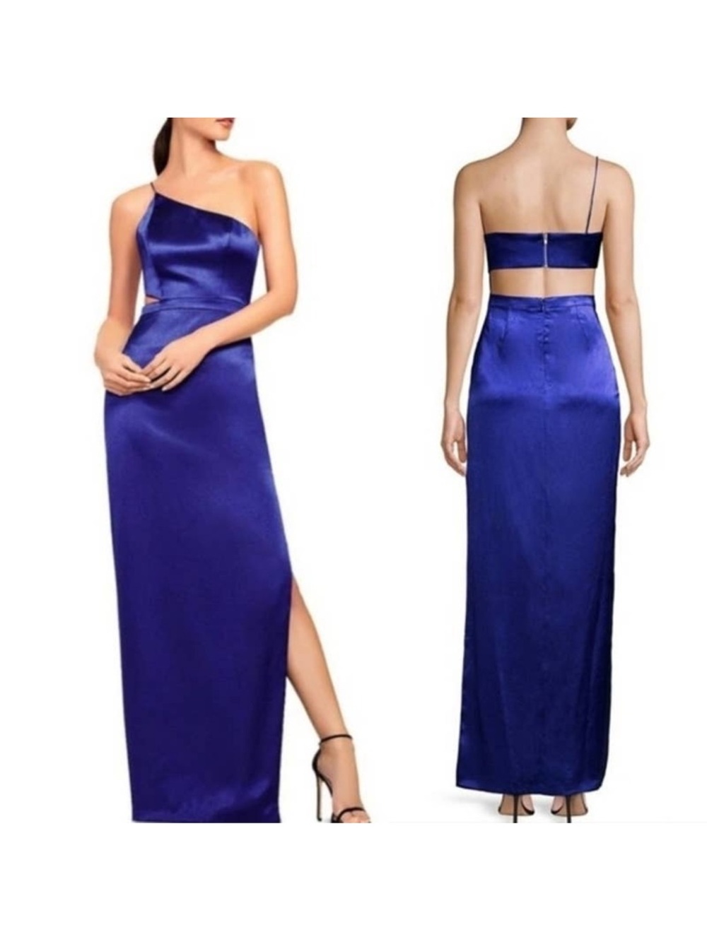 Aidan Mattox One-Shoulder Sapphire Satin Evening Gown